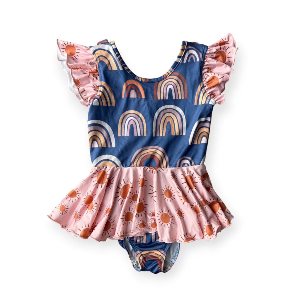 Leo Luvs Girls Size 5 Boho Rainbow Ruffle Leotard One Piece